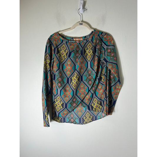 Mara Hoffman Green Print Long Sleeve Crossover Shirt Sz XS