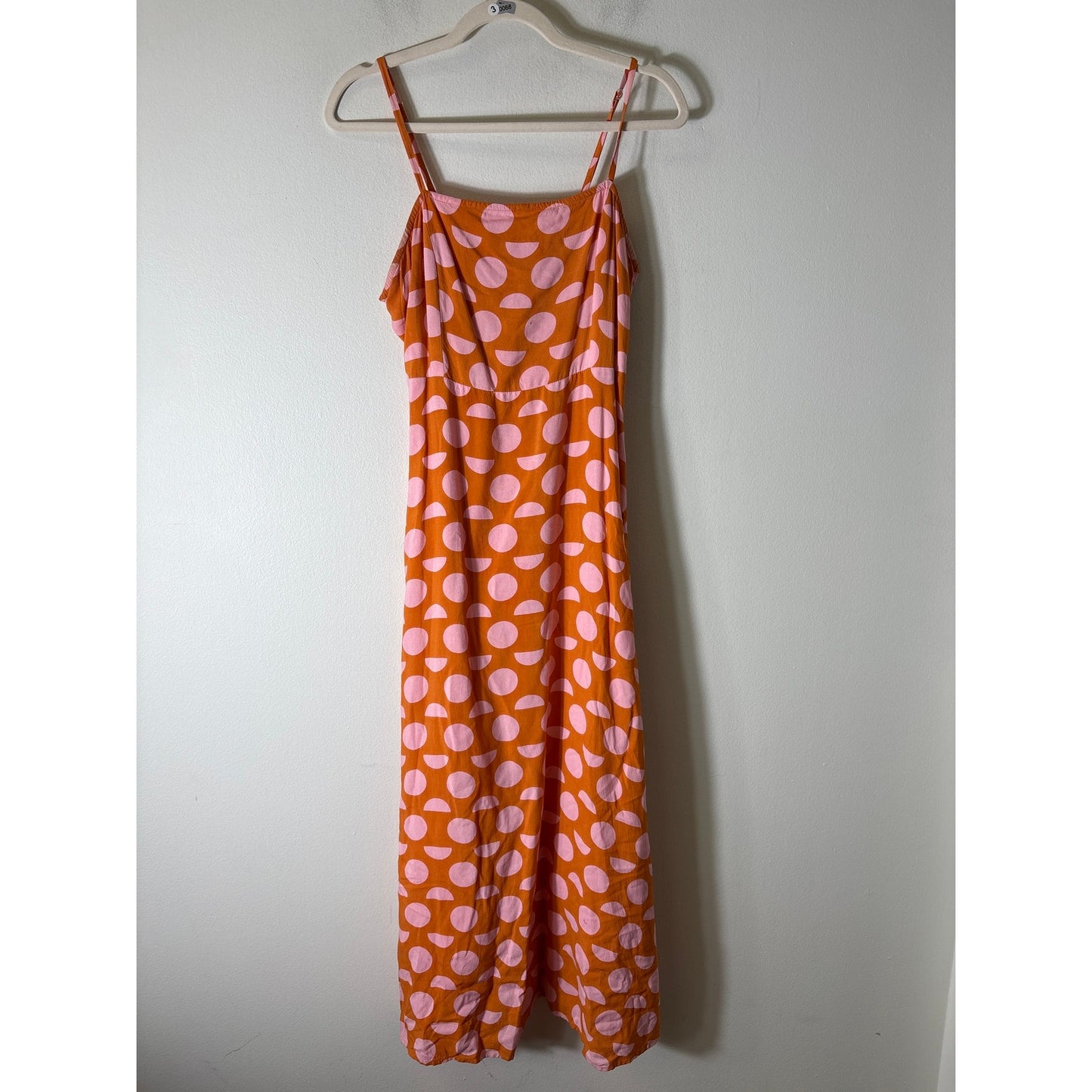 THML Orange Pink Polka Dot Spaghetti Strap Maxi Dress Sz S