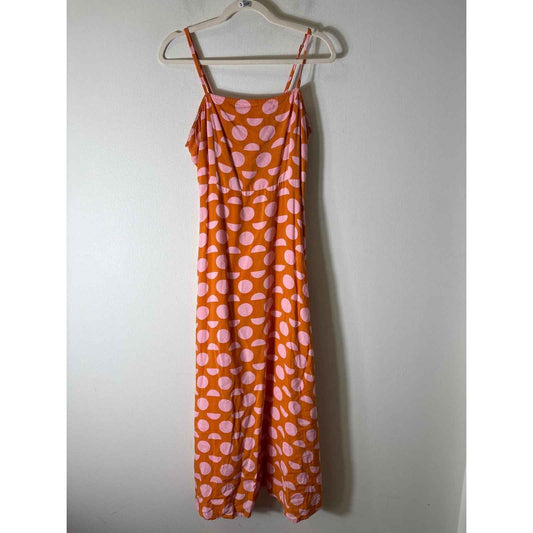 THML Orange Pink Polka Dot Spaghetti Strap Maxi Dress Sz S