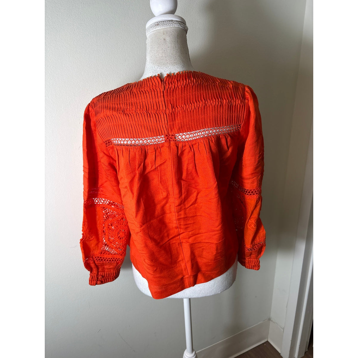 Hunter Bell Orange Linen Mixed Media Top Sz S