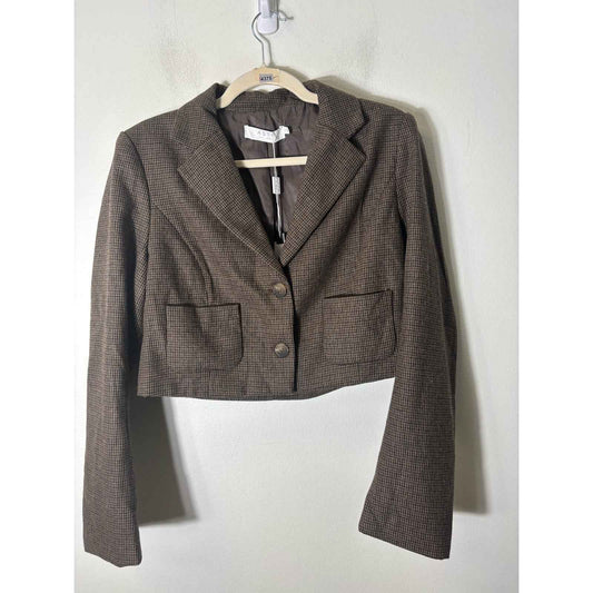 NWT ASTR the Label Brown Tweed Long Sleeve Cropped Suit Style Sz M
