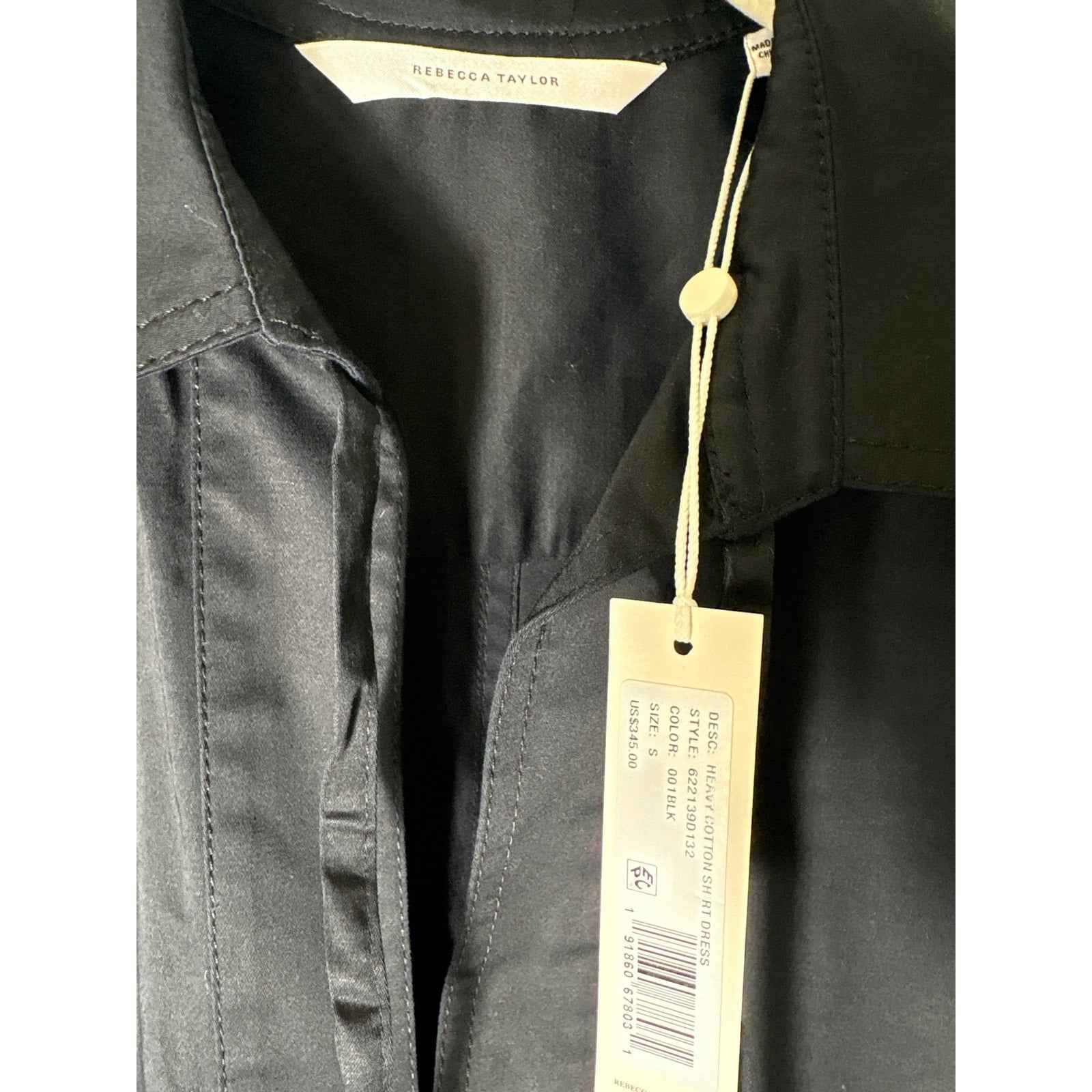 NWT Rebecca Taylor Black "Heavy Cotton shirt Dress" Sz S