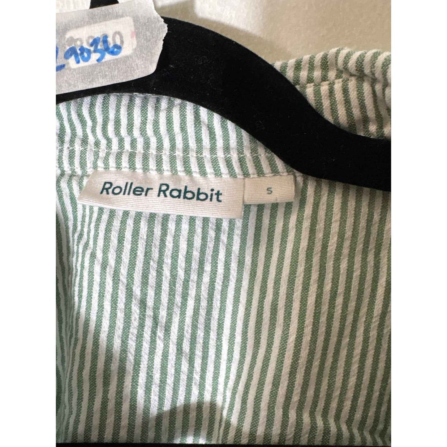 Roller Rabbit Green White Stripe Long Sleeve Button Up Dress  Sz S