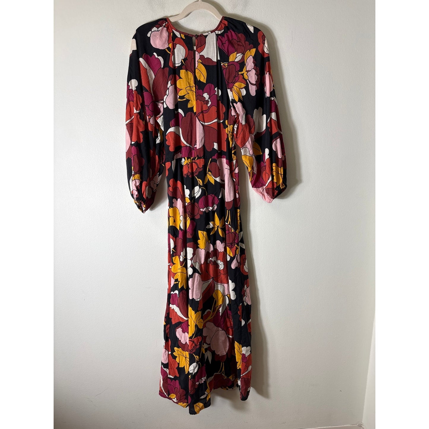 Maeve Black Red Floral Long Sleeve Maxi Dress Sz 8