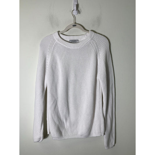 Pura Cashmere White Knit Sweater Sz M