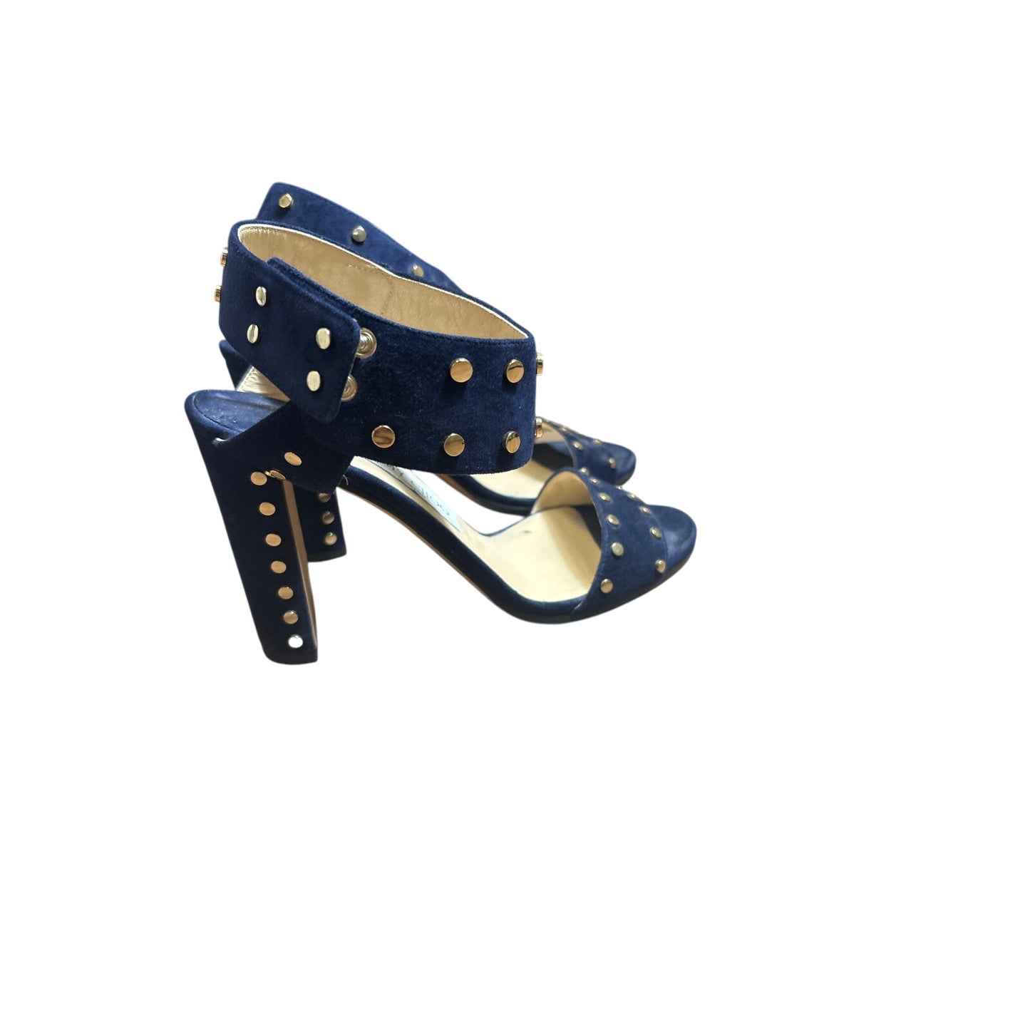 Jimmy Choo Navy Blue Velvet Sandel with 4" Heel Sz 38