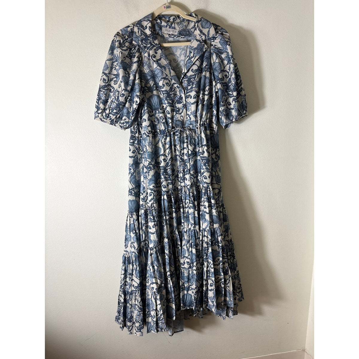 Kleid Blue Floral Half Puff Sleeve Maxi Dress Sz M