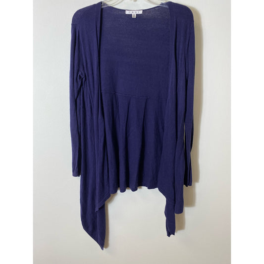 Cabi Navy Blue Pleated Back Long Open Cardigan Sweater Sz XS
