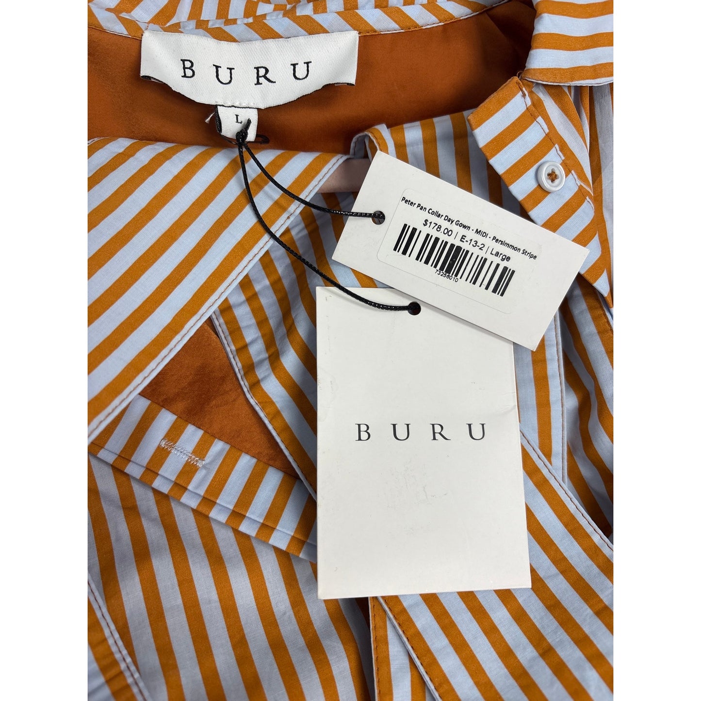 NWT Buru Persimmon Stripe Peter Pan Caollar Day Gown Dress Sz L