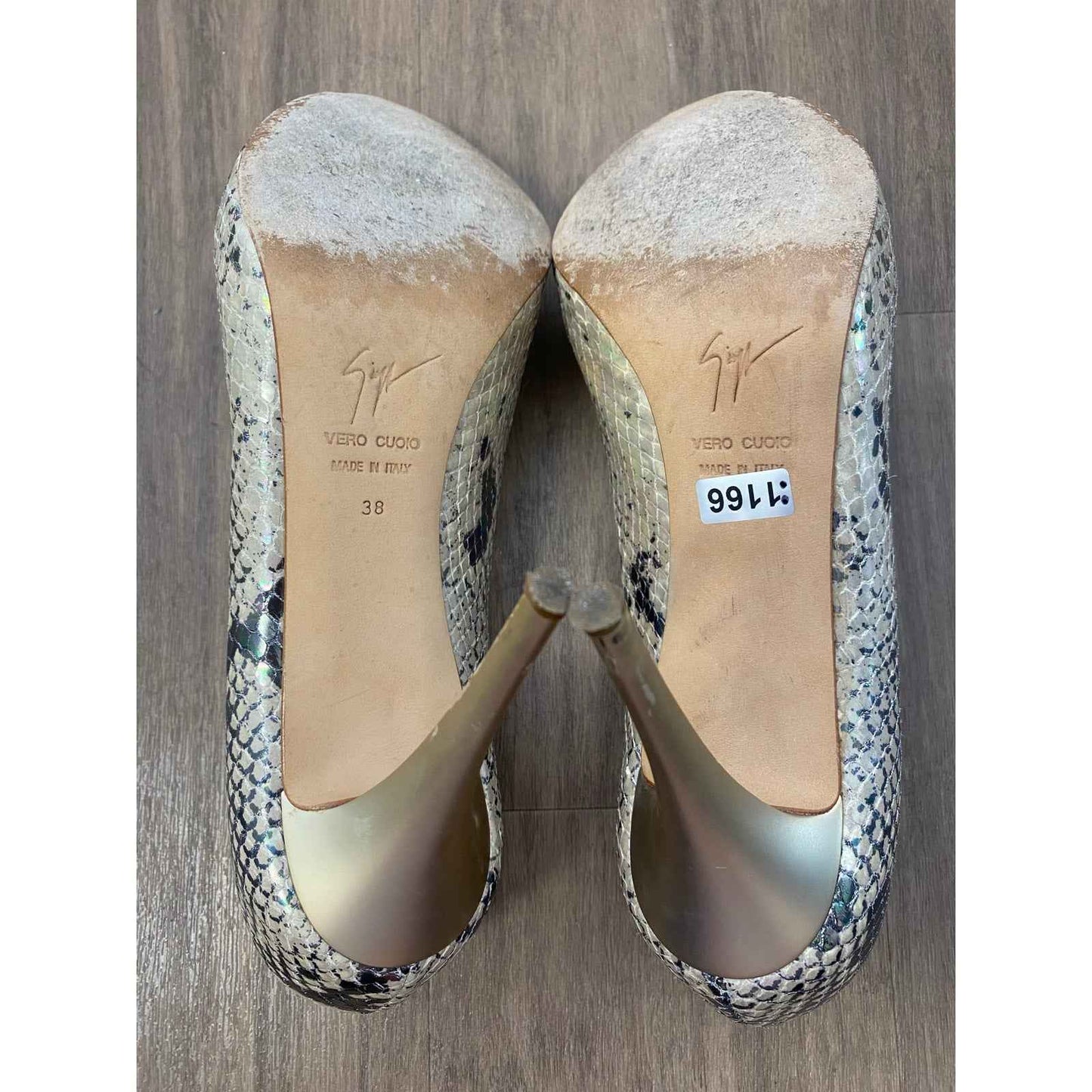 Giuseppe Zanotti Design Gold Snakeskin Peep Toe Stiletto Sz 38