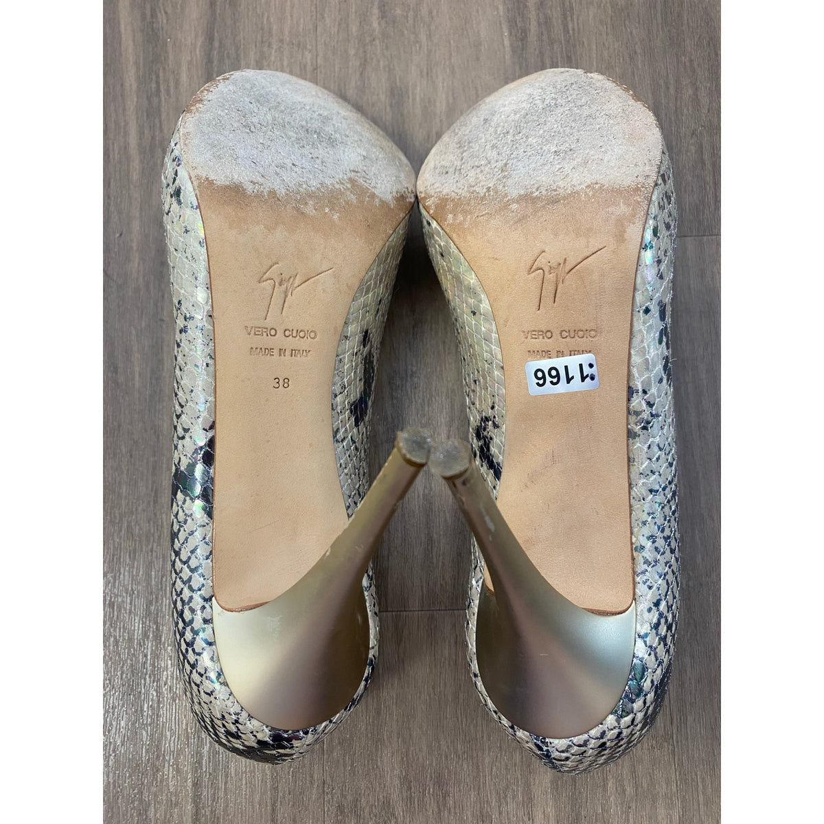 Giuseppe Zanotti Design Gold Snakeskin Peep Toe Stiletto Sz 38