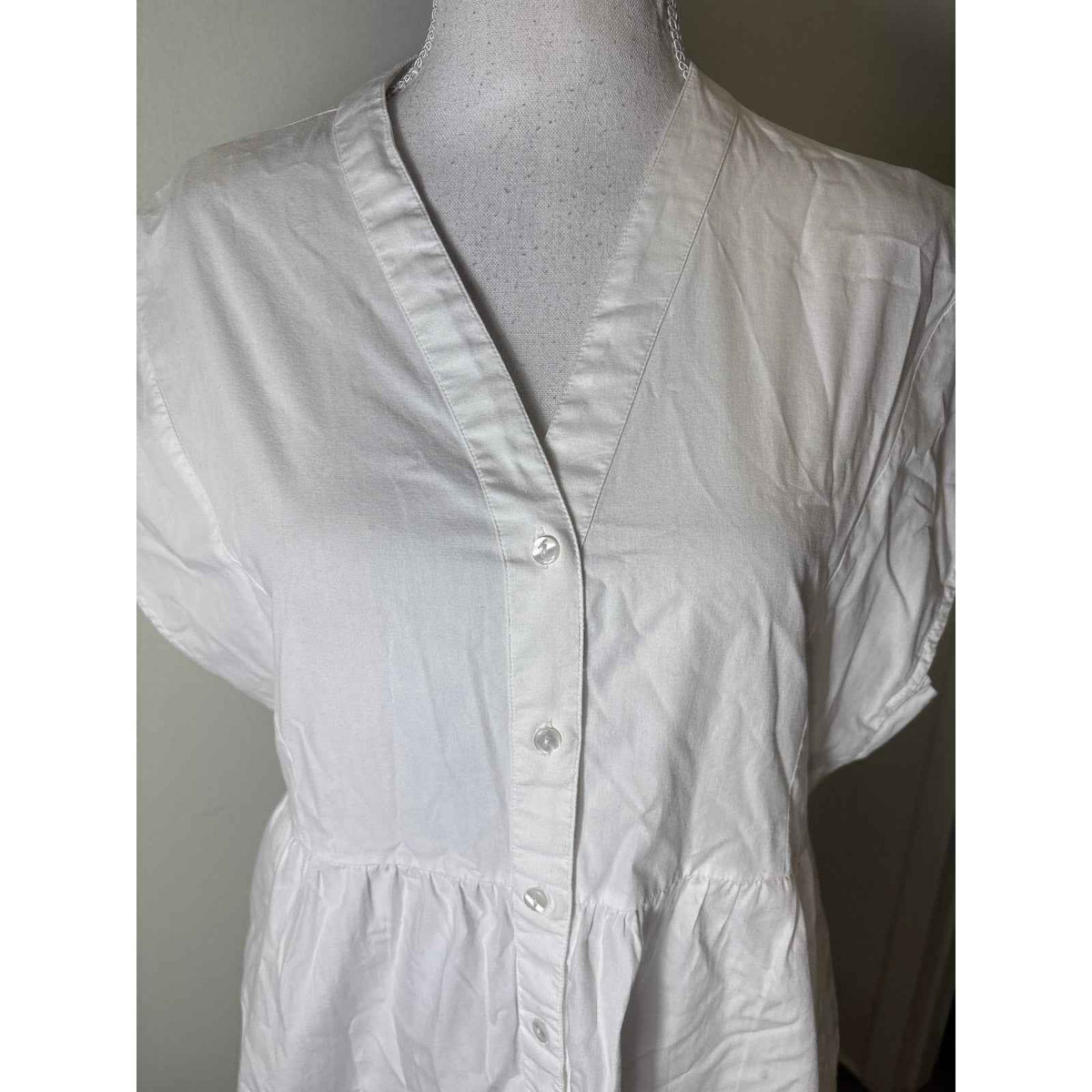 Frances Valentine White Cotton V Neck Button Up Midi Sz S