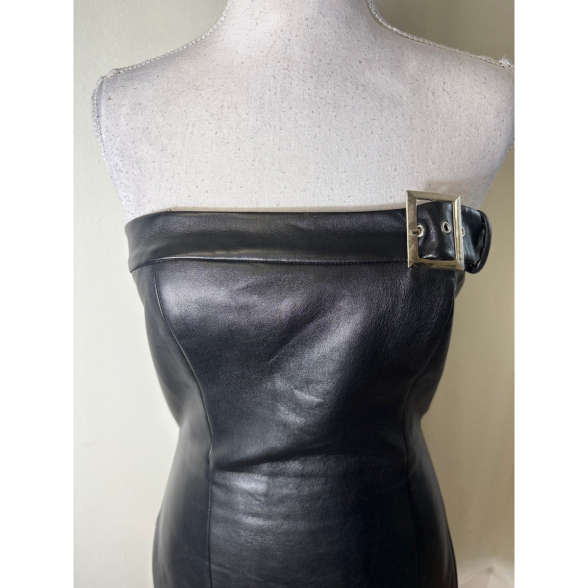 Amanda Uprichard Black Faux Leather Buckle Mini Dress Sz S
