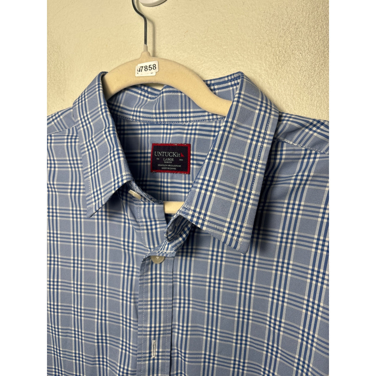 Mens Untuckit Blue Plaid Long Sleeve Button Up Shirt Sz L