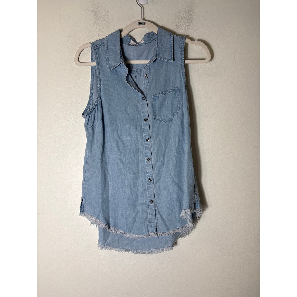 Elan Chambray Sleeveless Button Up Shirt Sz S