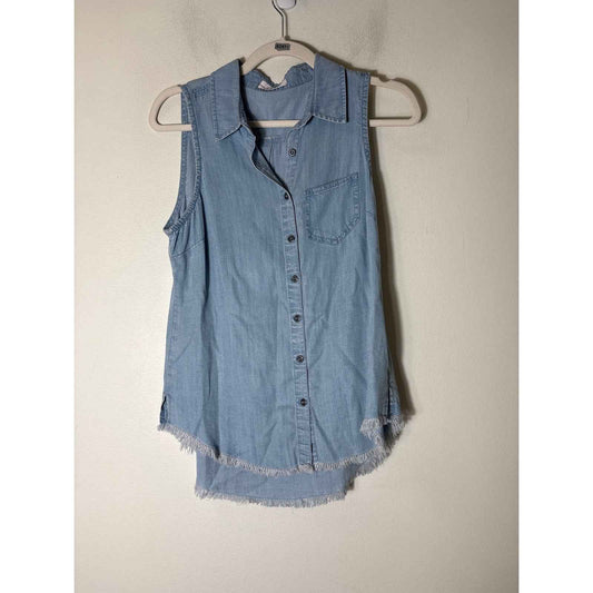 Elan Chambray Sleeveless Button Up Shirt Sz S