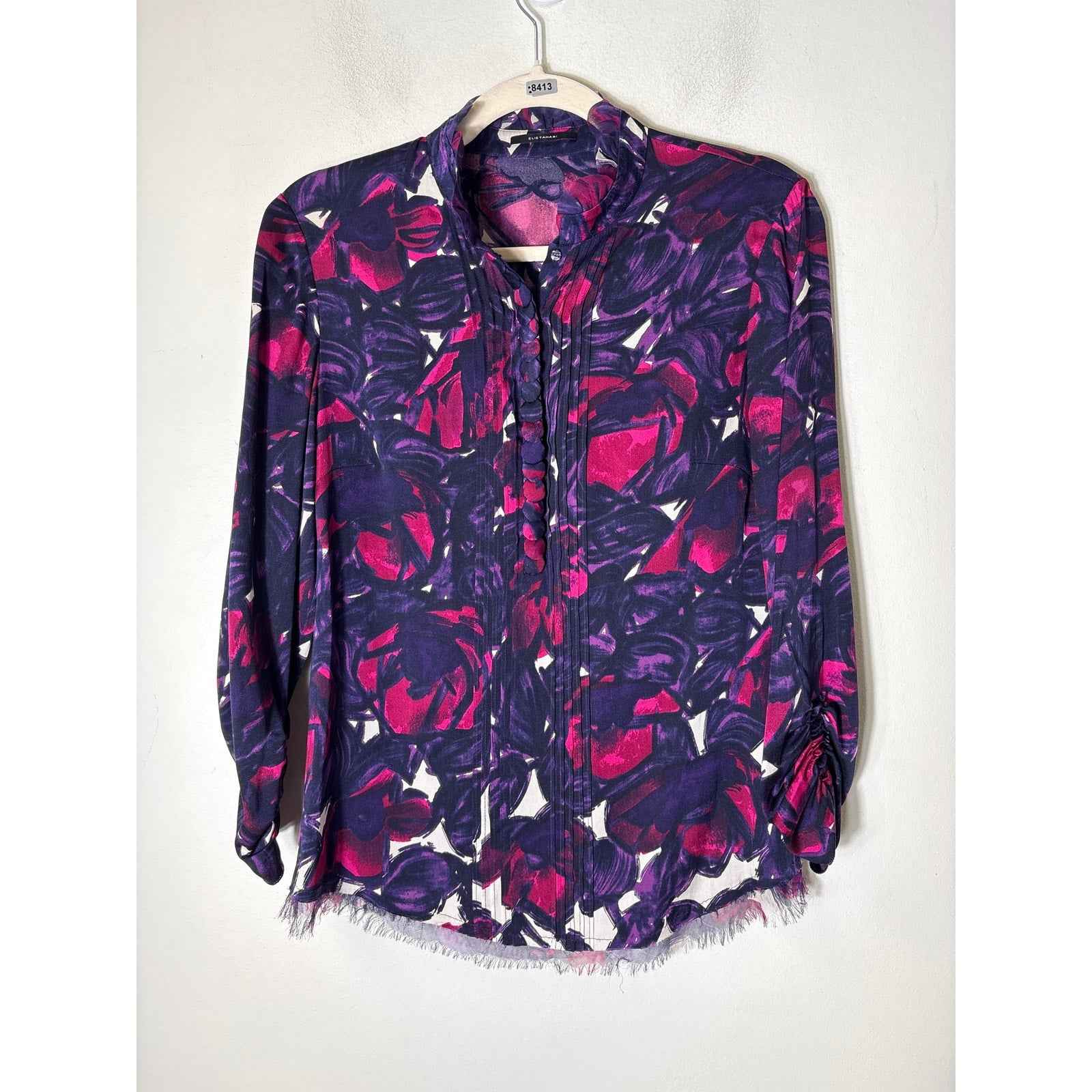 Elie Tahari Deep Purple Long Sleeve Silk Blouse Sz S