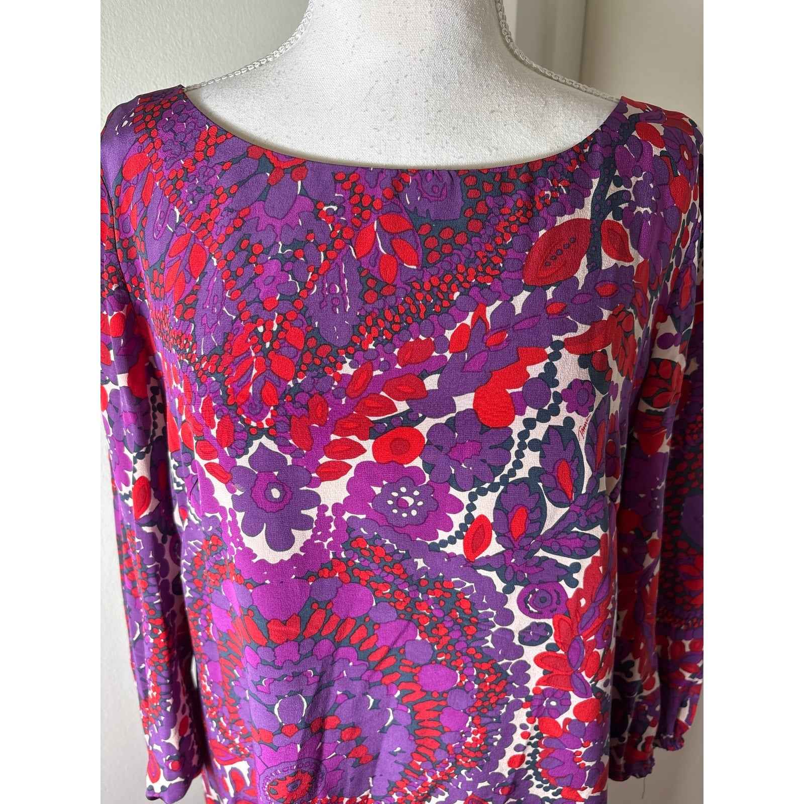 Trina Turk Red and Purple Print Mini Dress Sz 6