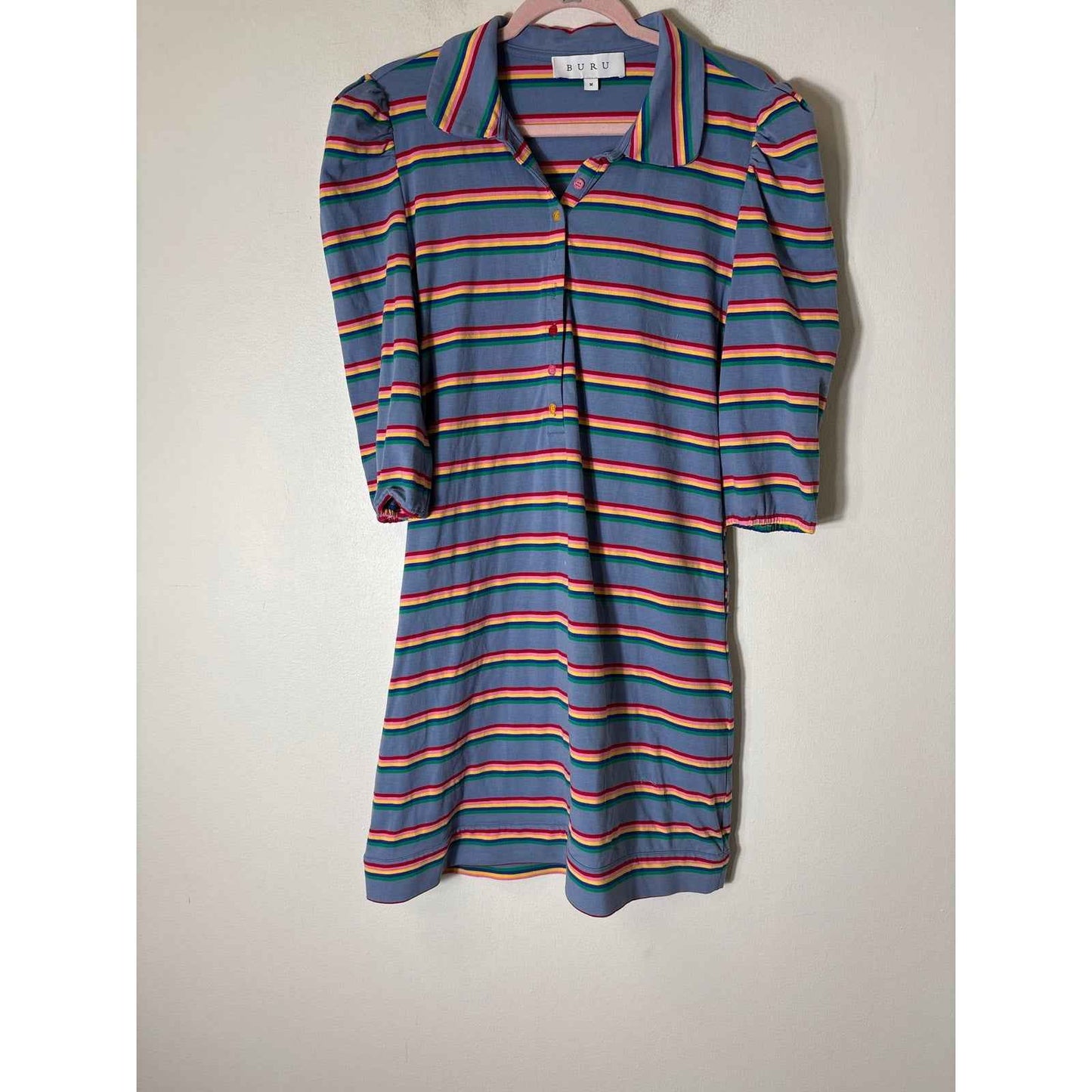 Buru Rainbow Striped Cotton Shirt Dress Sz M