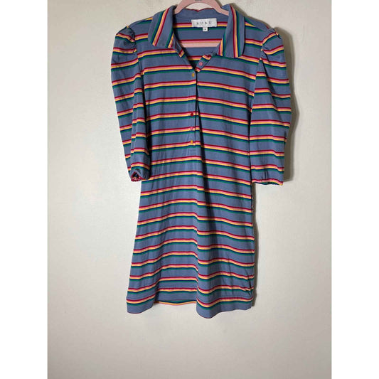 Buru Rainbow Striped Cotton Shirt Dress Sz M