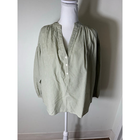 Vanessa Bruno Green White Stripe Long Bubble Sleeve Cotton Shirt Sz S