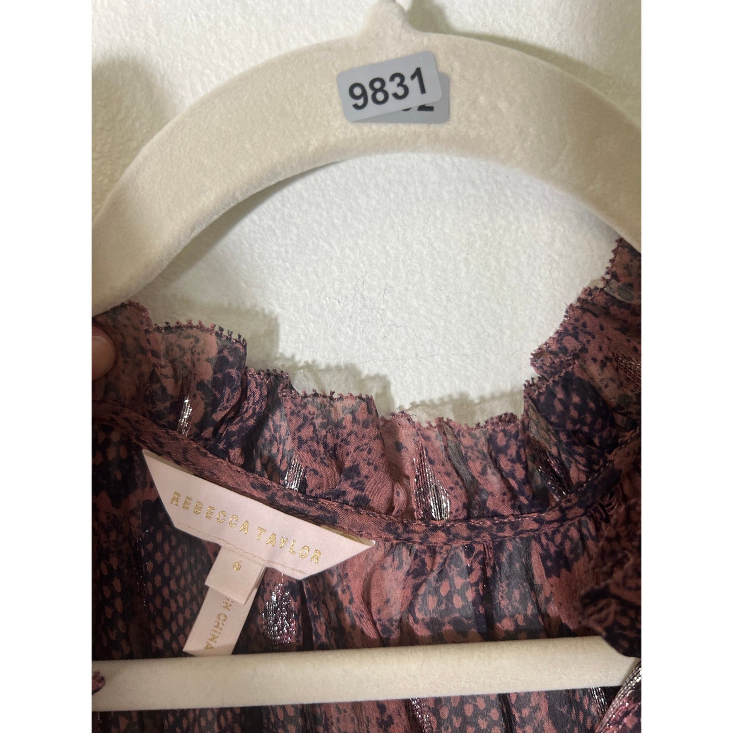 Rebecca Taylor Brick Red Black Long Sleeve Sheer Blouse Sz 6
