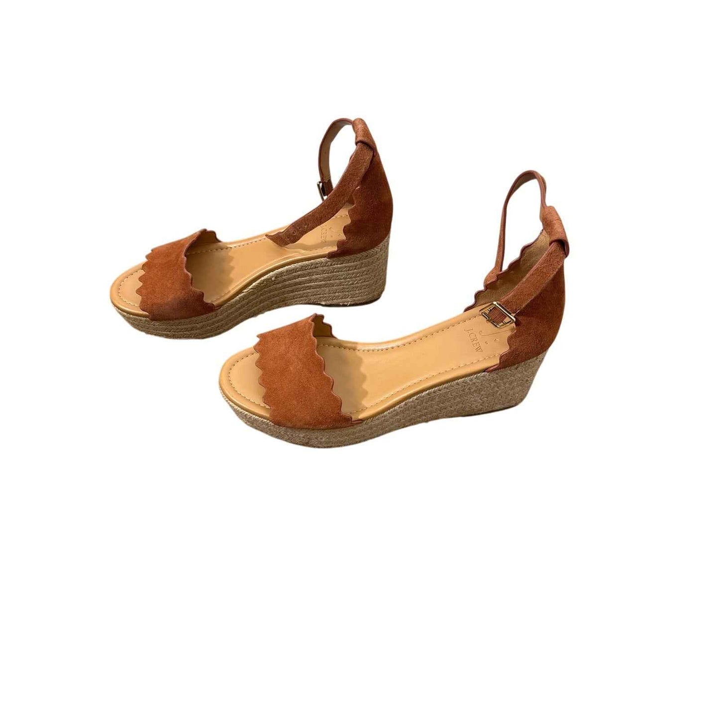 New J.Crew Borwn Suede Raffia Wedges Sz 8.5