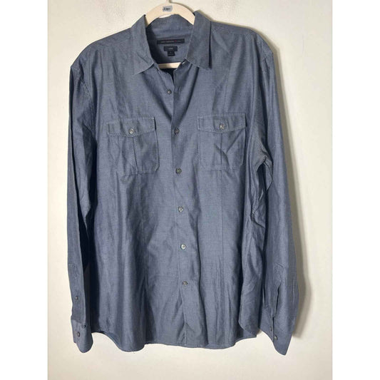 Men's JohnVarvatos Blue Printed Long SLeeve "Luxe" Shirt Sz L