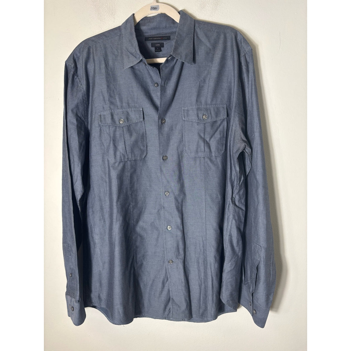Men's JohnVarvatos Blue Printed Long SLeeve "Luxe" Shirt Sz L