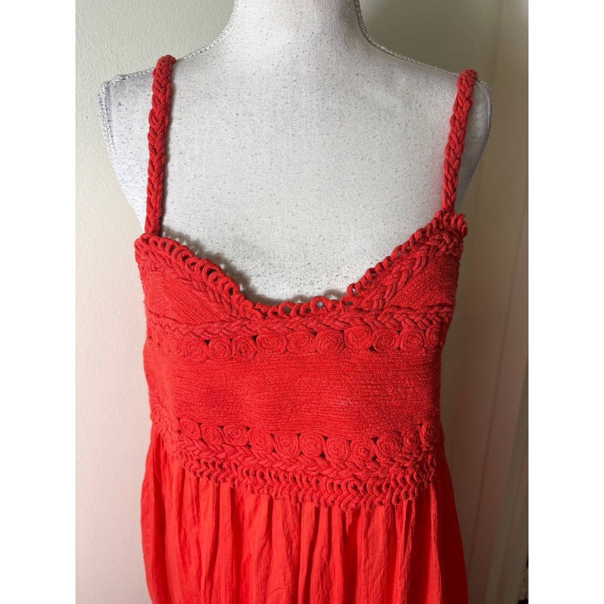 Sea New York Red Tiered Crochet Bodice Maxi Dress Sz L
