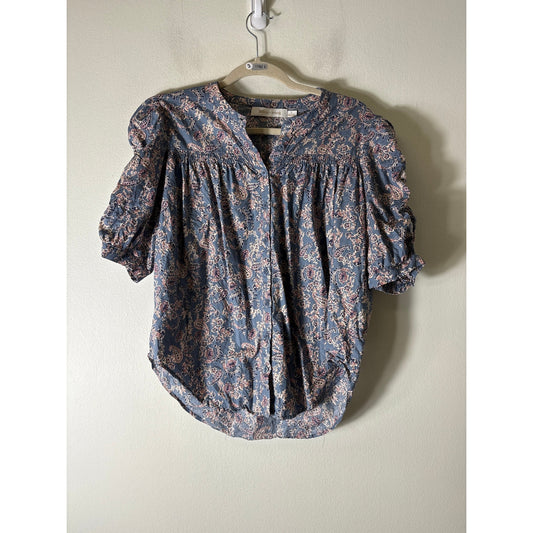 Bishop + Young Blue and Pink Paisley Cotton Top Sz S