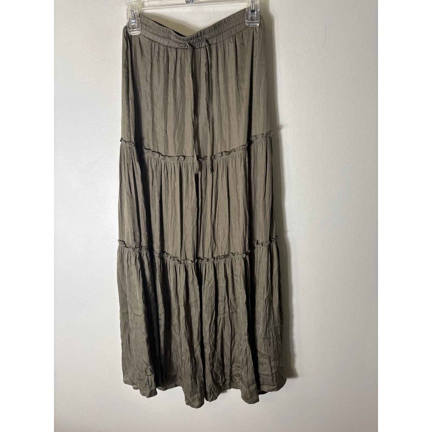 Versona Olive Green Silky Tiered Maxi Skirt Sz XS