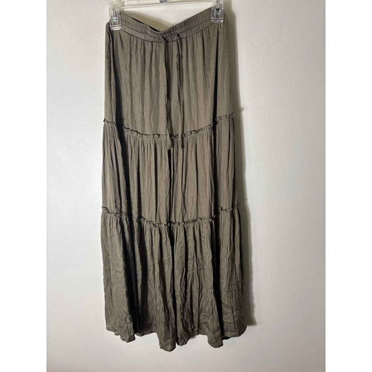 Versona Olive Green Silky Tiered Maxi Skirt Sz XS