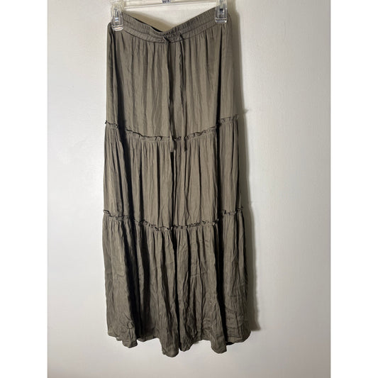 Versona Olive Green Silky Tiered Maxi Skirt Sz XS