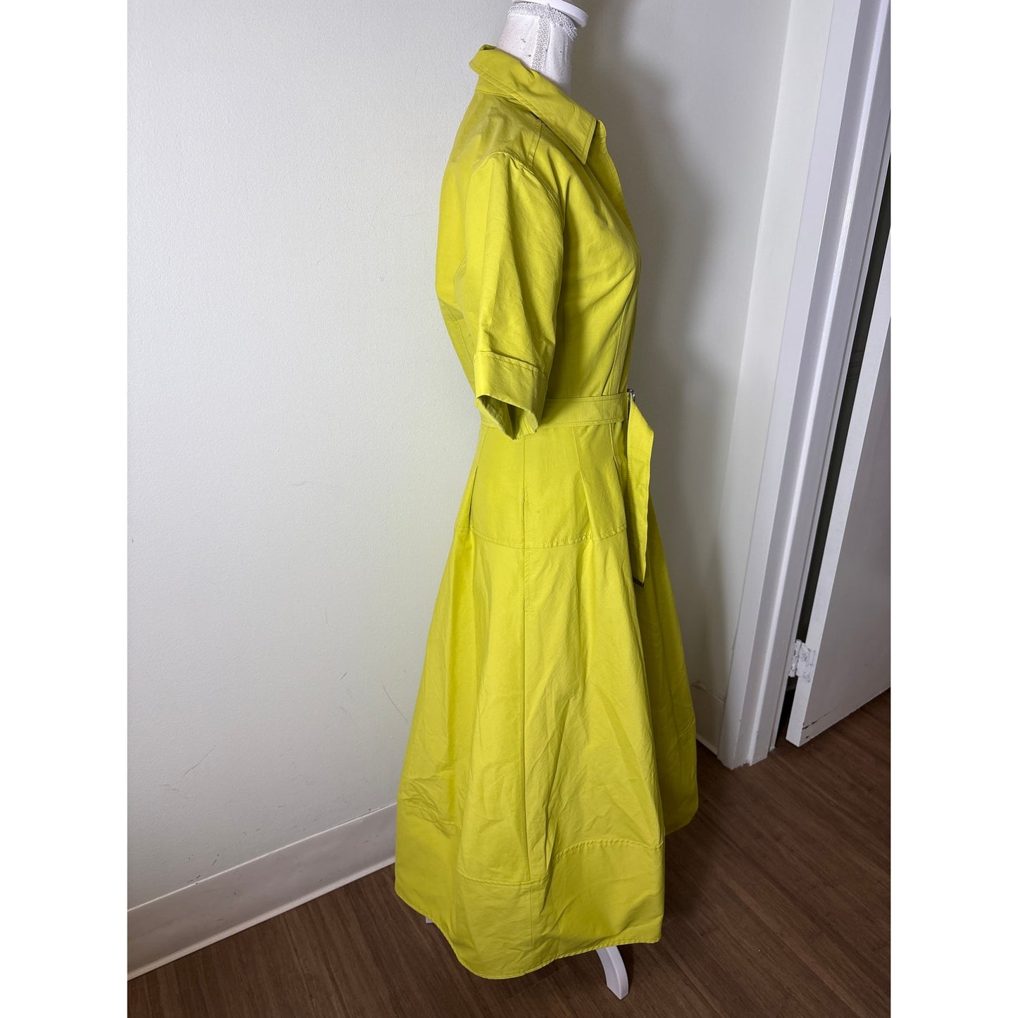 Simkhai Greenish Yellow Short Sleeve Belted Maxi Dress Sz 4