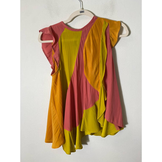 Koch Pink Orange Yellow Flutter Sleeve Blouse Sz XS