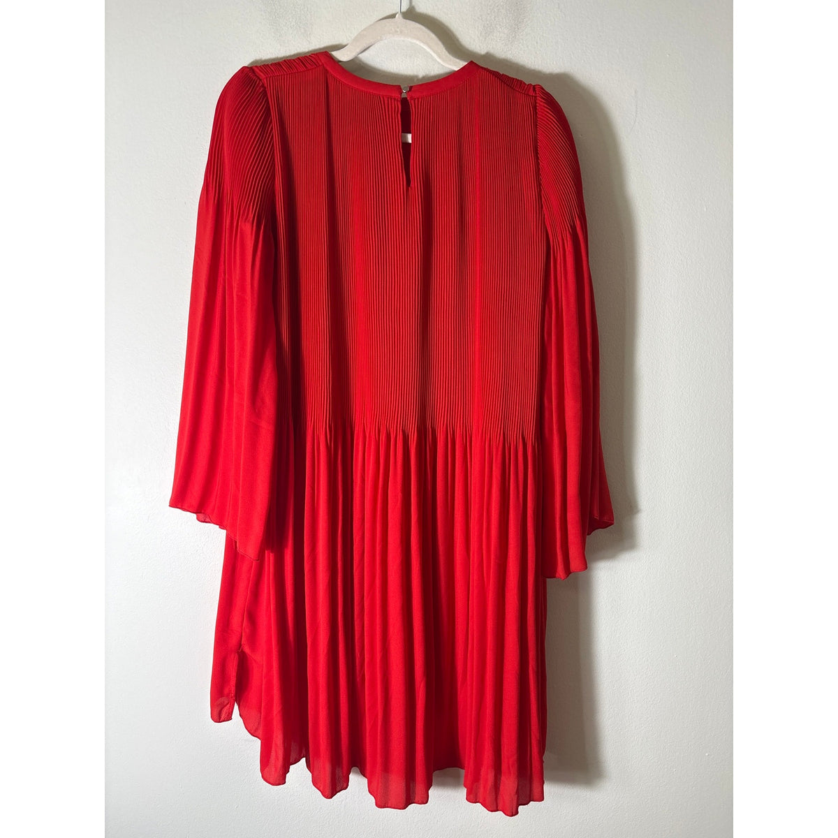 Zara Orangy Red Long Wide Sleeve Pleated Knee Length Dress Sz M