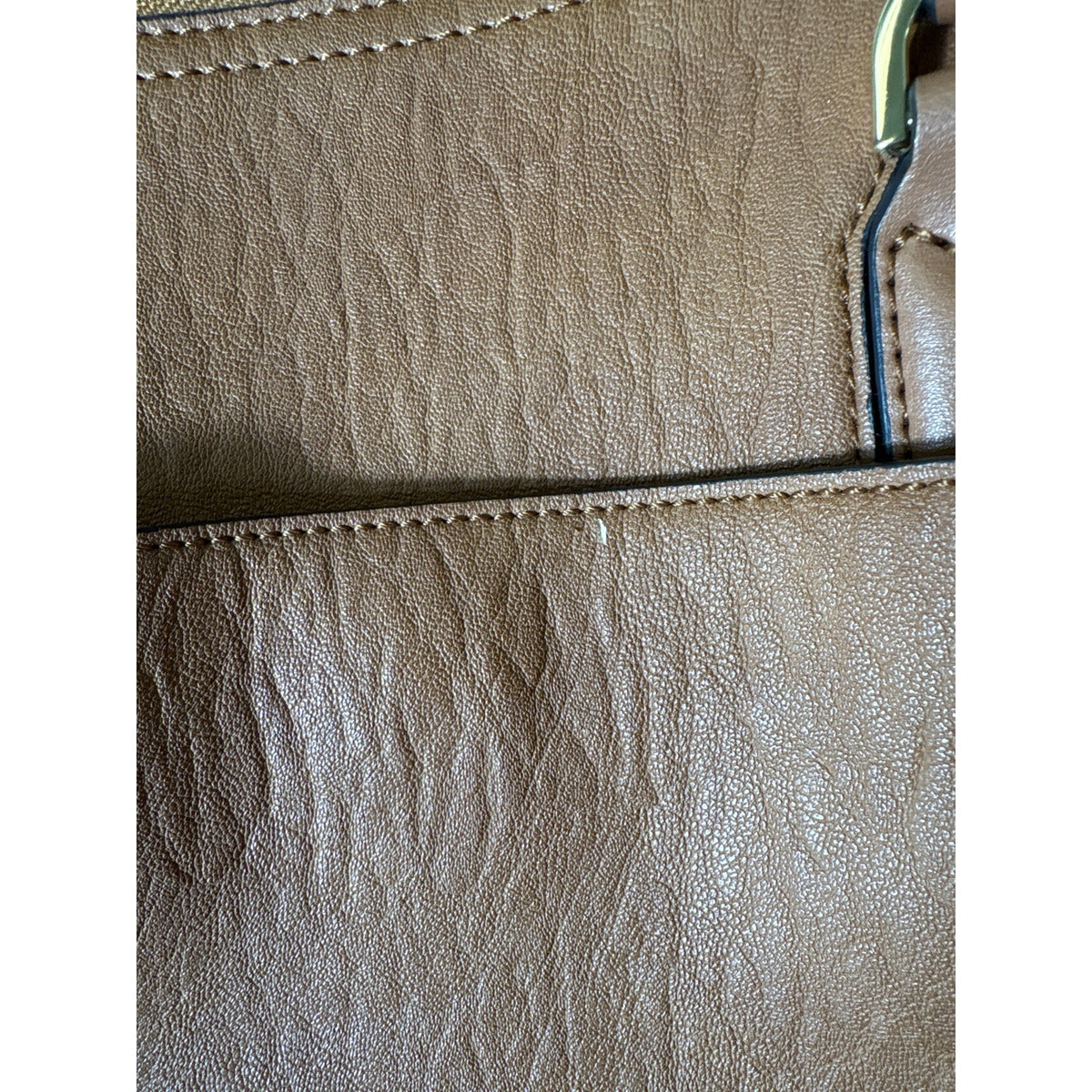 Calvin Klein Caramel Brown Vegan Leather Satchel Handbag