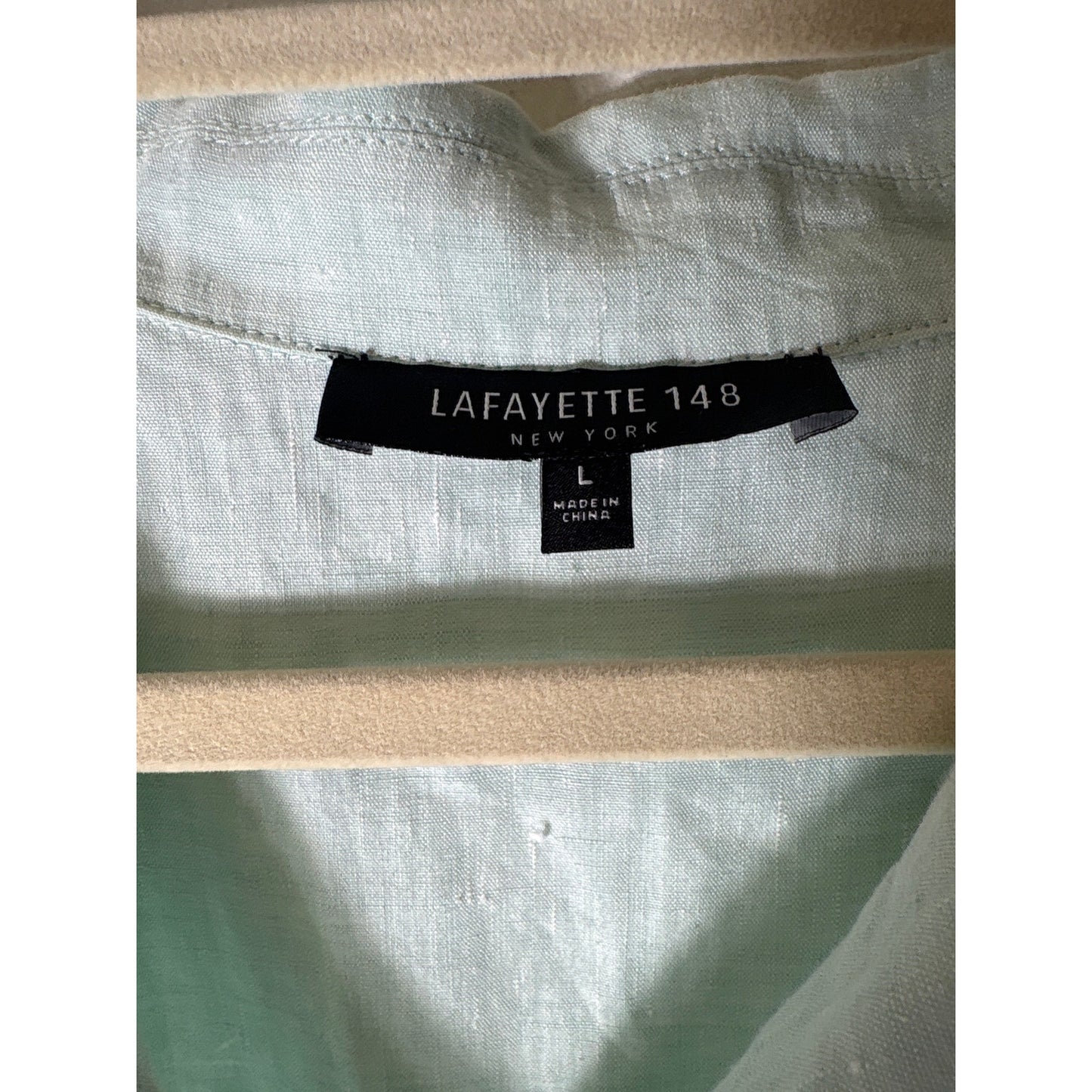 Lafayette 148 Mint Green Linen Short Sleeve Tunic Style Shirt Sz L