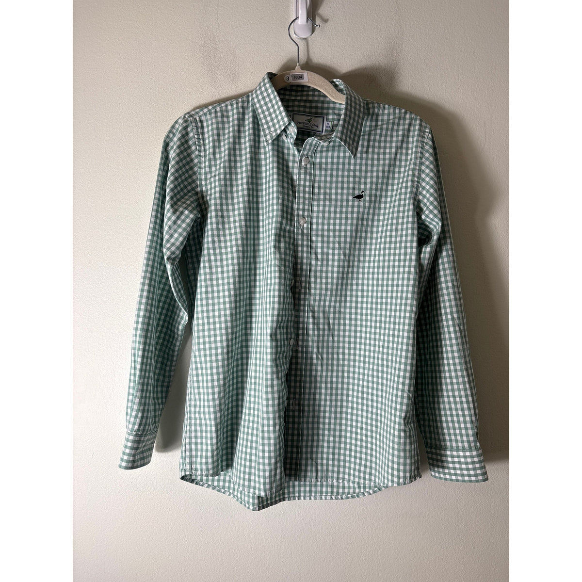 Boys Properly Tied Green and White Gingham Button Up Shirt Sz L
