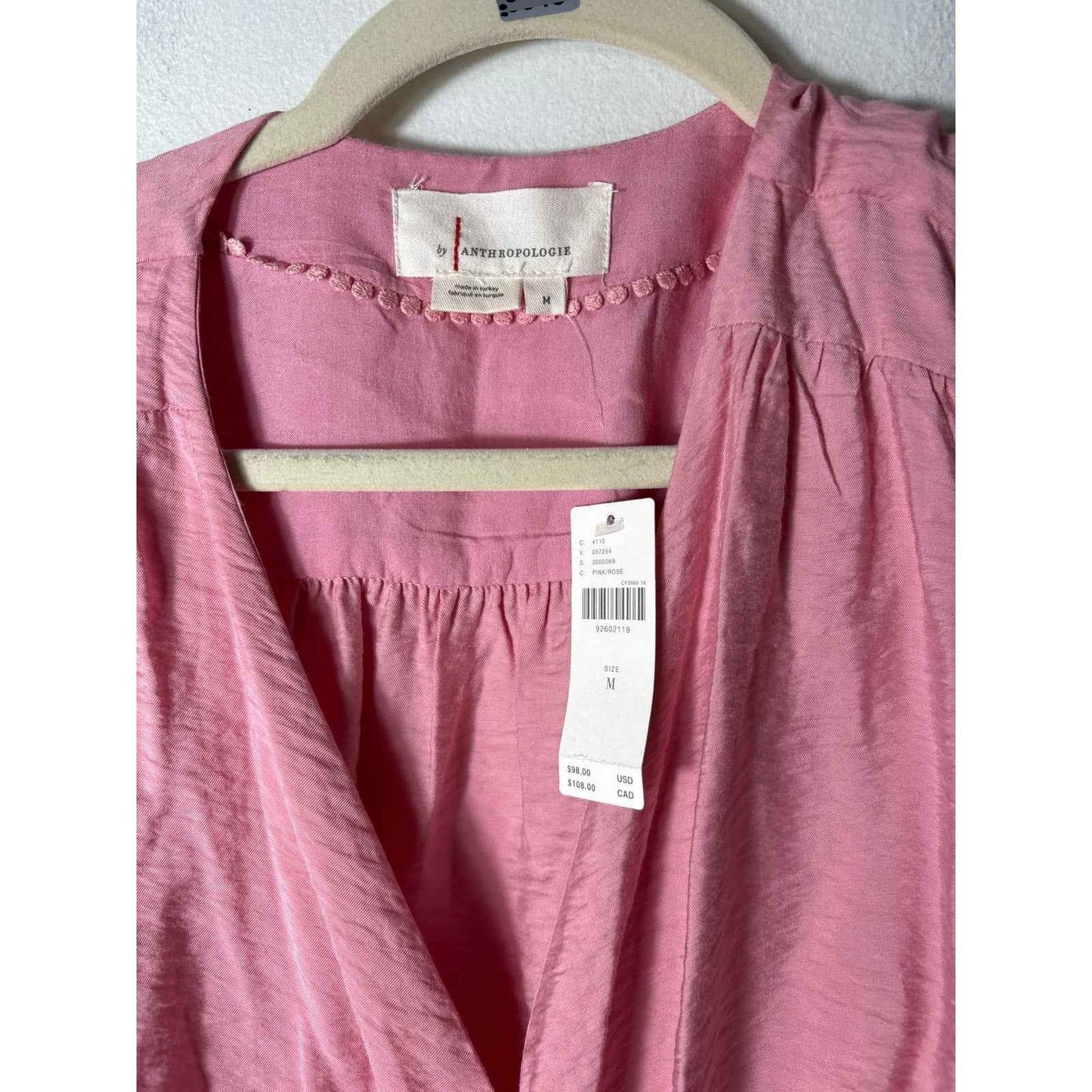 NWT by Anthropologie Rose Pink Long Sleeve Shirt Sz M