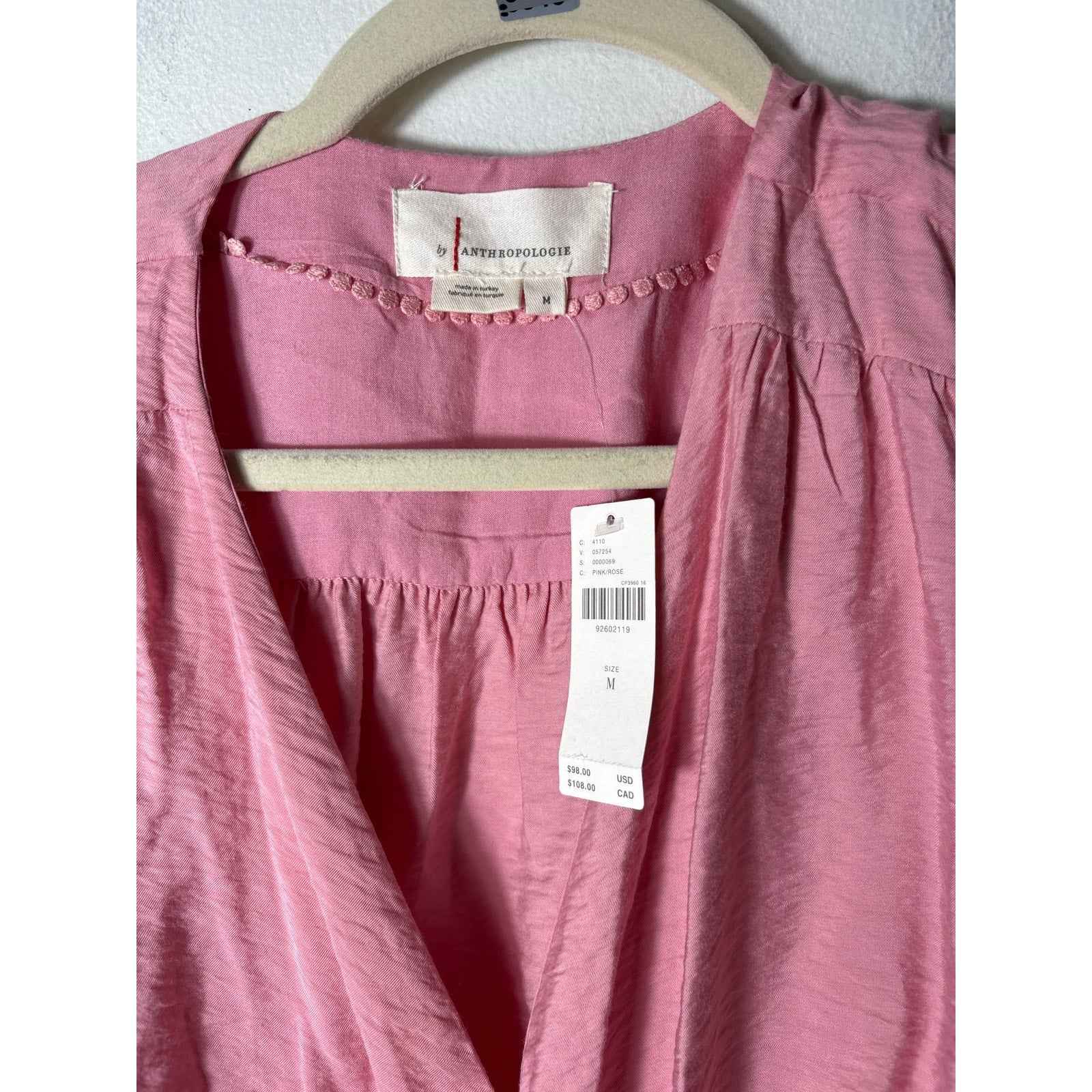 NWT by Anthropologie Rose Pink Long Sleeve Shirt Sz M