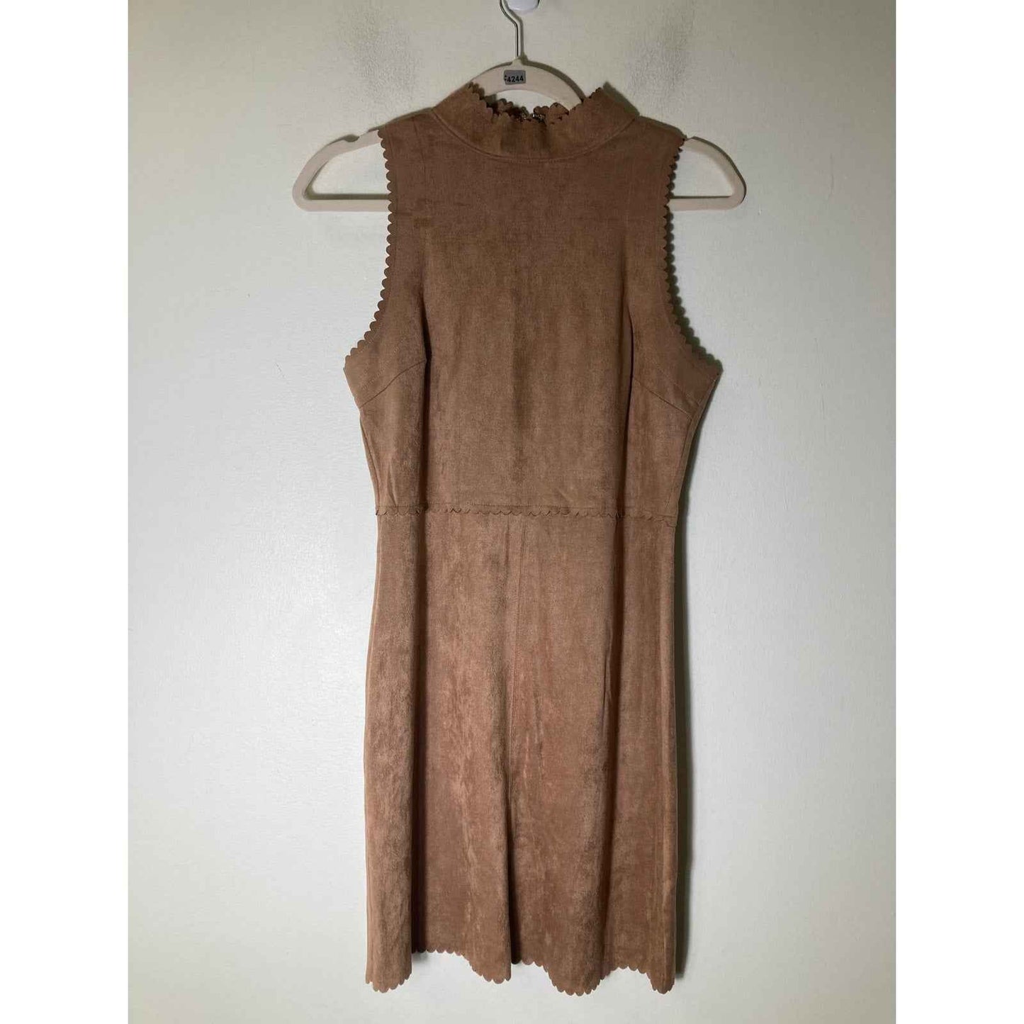 Soprano Brown Faux Suede Sleeveless Knee Length Sheath Dress Sz S/M