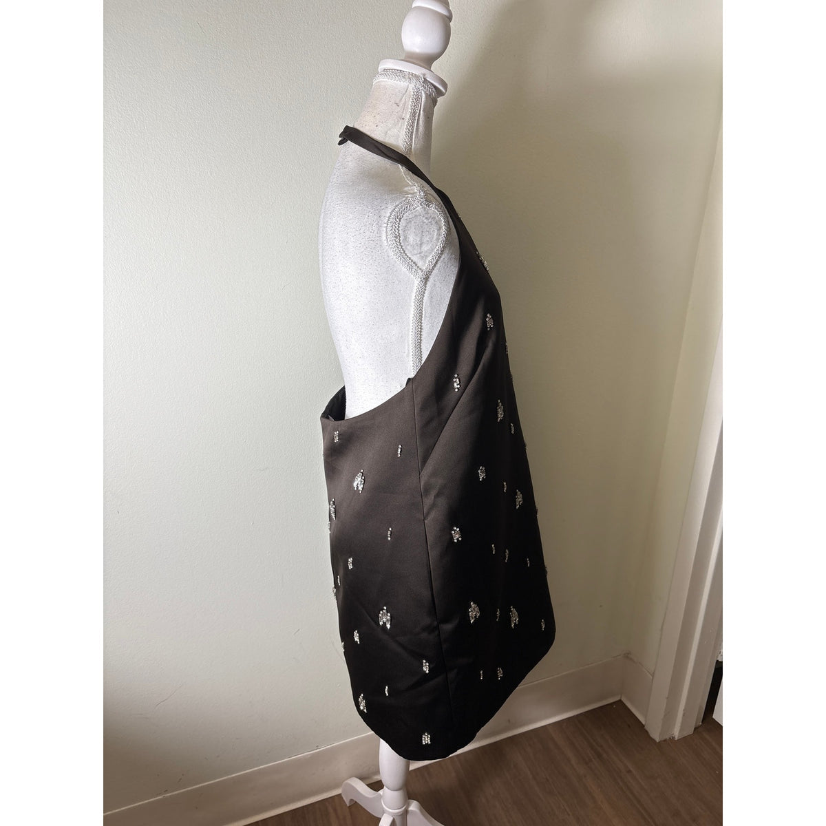 A.L.C Chocolate Brown Halter Rhinstone Embellished Mini Dress Sz 10