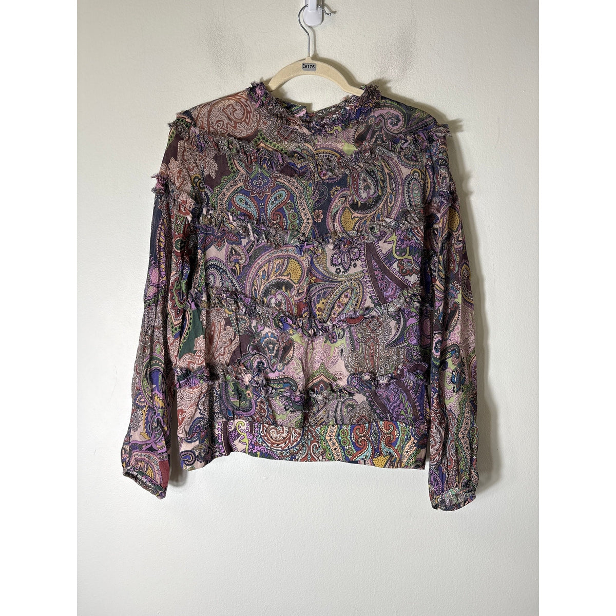 Weston Mulicolored Paisley Long Sleeve Semi Sheer Top Sz S