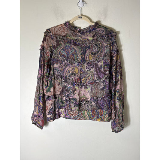 Weston Mulicolored Paisley Long Sleeve Semi Sheer Top Sz S