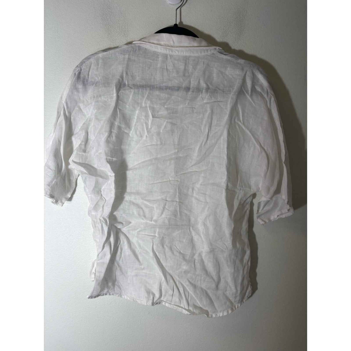 Garnet Hill White Linen short Sleeve Button Up Top sz 8