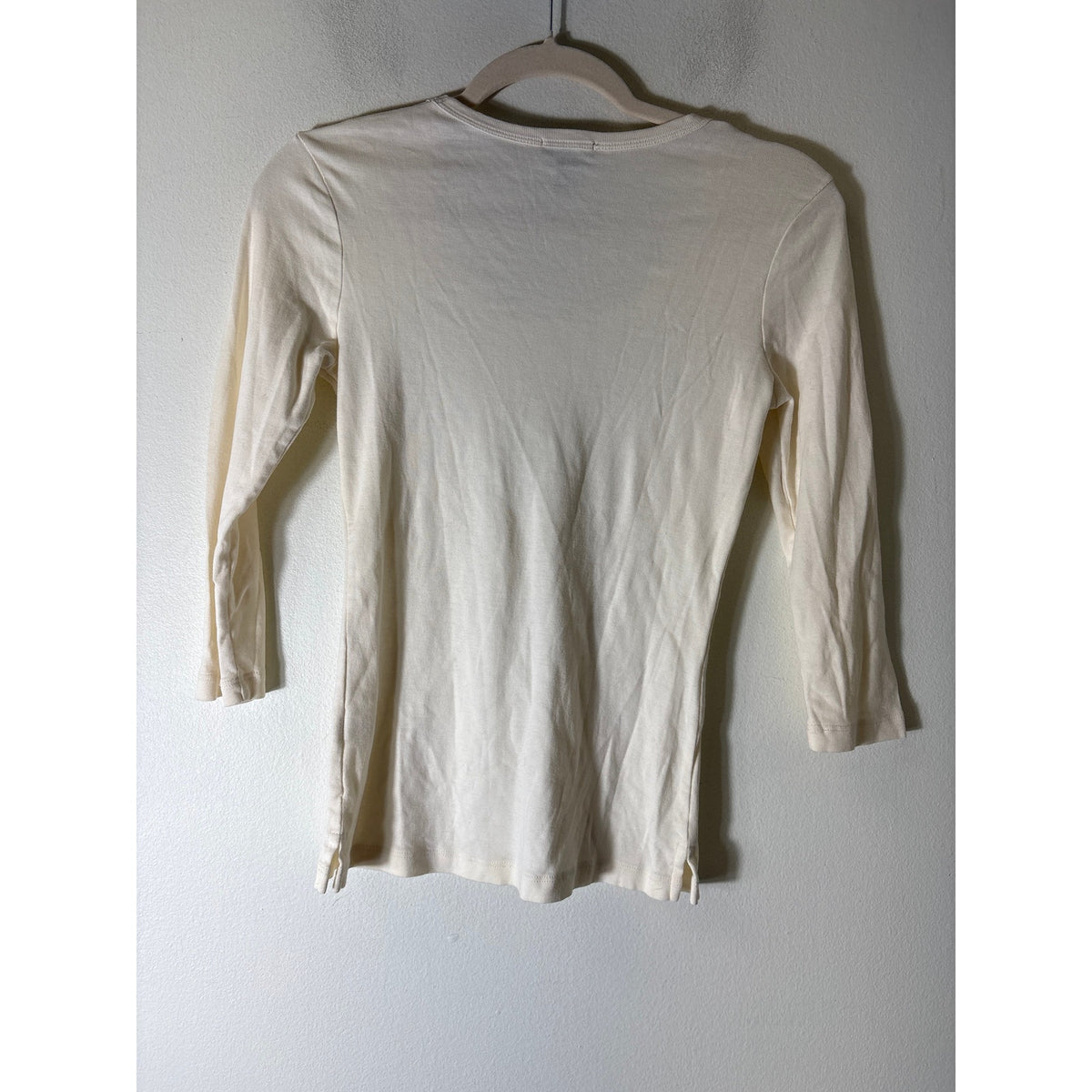Lilla P Cream Long Sleeve Boat Neck Cotton Tee Sz S