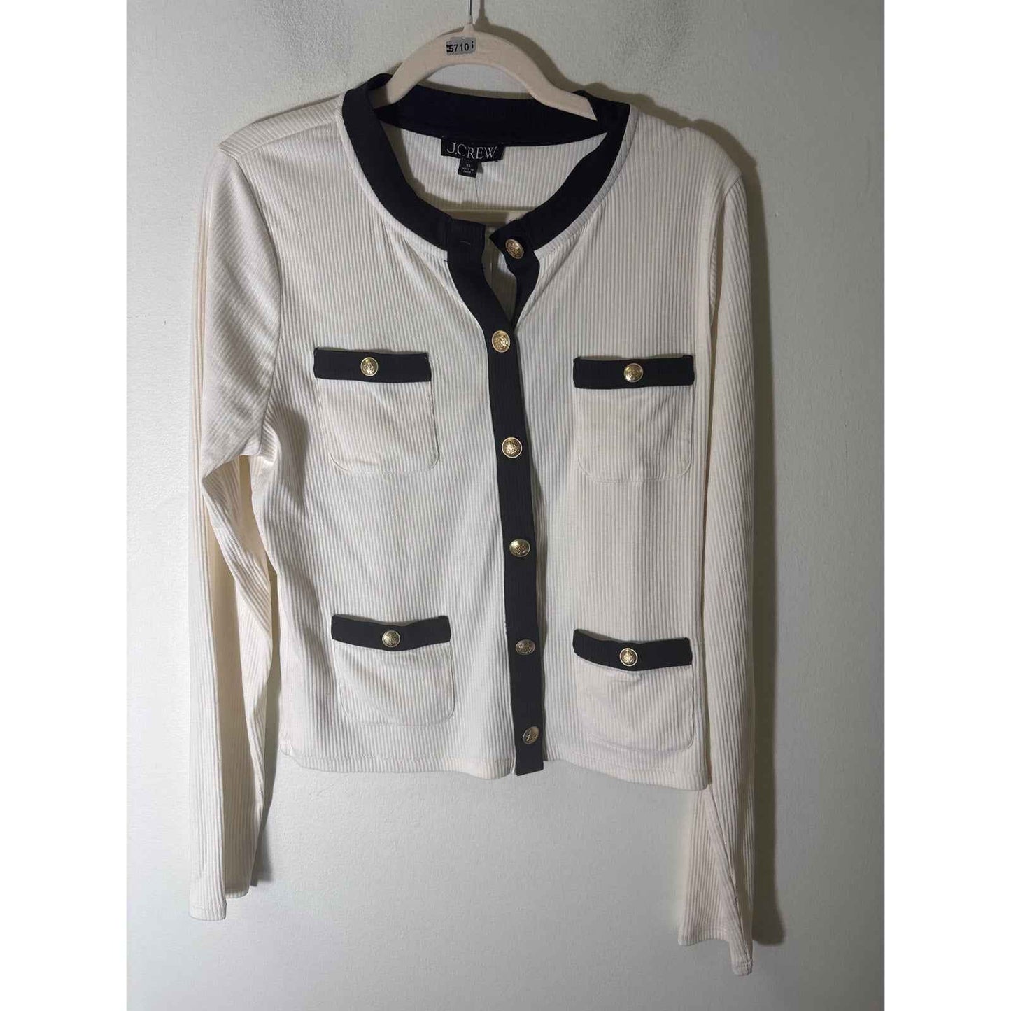 NWT J. Crew Black and Off White Long Sleeve Ribbed Shirt Sz XL