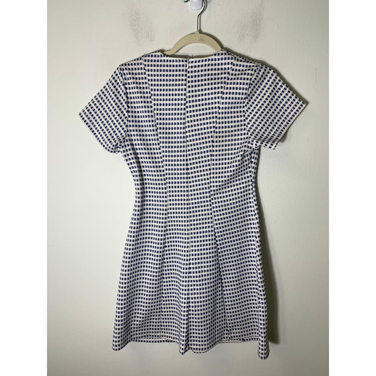 Motel Blue White Short Sleeve Checkered Dress Sz S